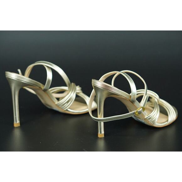 Stuart Weitzman Twist Sleek Gold Leather Sandal Heel Size 9.5 Metallic NIB $525 - Picture 8 of 11